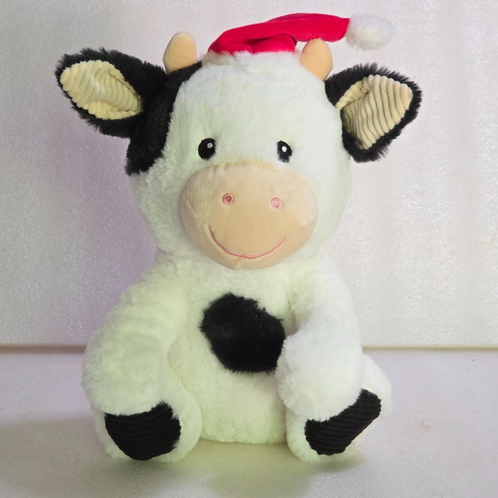 Spark Create Imagine COW Black & White Plush Santa Hat Rattle Crinkle Ears 12"